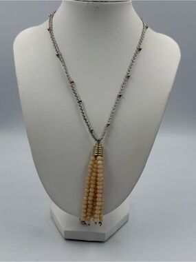 Braided Cord Necklace With Peach Beaded Tassel Pendant Preppy Beach Casual